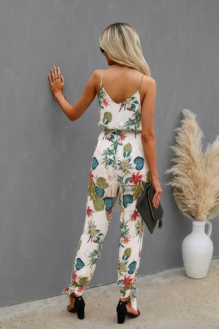 Sleeveless Floral Print Knot Side Cami Jumpsuit