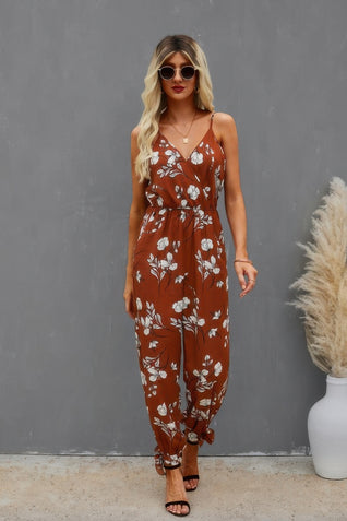 Sleeveless Floral Print Knot Side Cami Jumpsuit