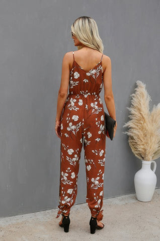 Sleeveless Floral Print Knot Side Cami Jumpsuit