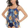Sleeveless Strappy Floral Print Split Swimsuit Set
