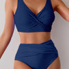 Solid Ruched High Waist Cross Push Up Swimsuit