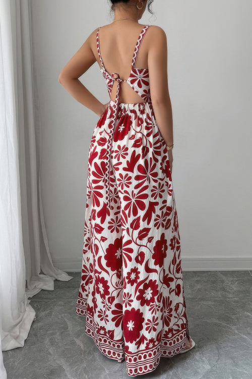 Floral Print High Waist Split Wide Leg Fit Jumpsuit