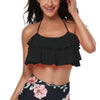 Halter Ruffle High Waisted Leaves Print Swimsuit
