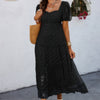 Square Neck Swiss Dot Ruffle Puff Sleeves Dress