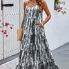 Allover Print Sleeveless Pockets Color Block Dress