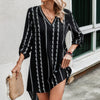 Graphic Strip Color Clock Loose Fit V Neck Dress