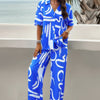 Print Front Button Two Pieces Blouse Sets