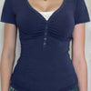 V Neck Solid Lace Splicing Button Fitted Shirt