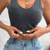 Solid V Neck Elastic Sleeveless High Waist Top