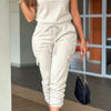 Crew Neck Short Sleeve Drawstring Waist Jumpsuit
