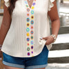 Plus Size Pleated Print V Neck Ruffle Fit Shirt