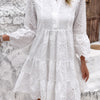 V Neck Button Flared Sleeves Hollow Out Lace Dress