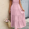 Solid V Neck Color Block Elastic Waist Dress