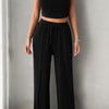 Solid Round Neck Sleeveless Drawstring Pockets Set