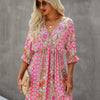 V Neck Half Sleeve Graphic Swing Dress