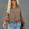 Dot V Neck Loose Fit Ruffle Long Sleeves Blouse