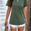 Ruched Solid Hollow Out Sleeves Round Neck Fit Top