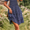 Floral Print Fit Short Sleeve A Line Dress