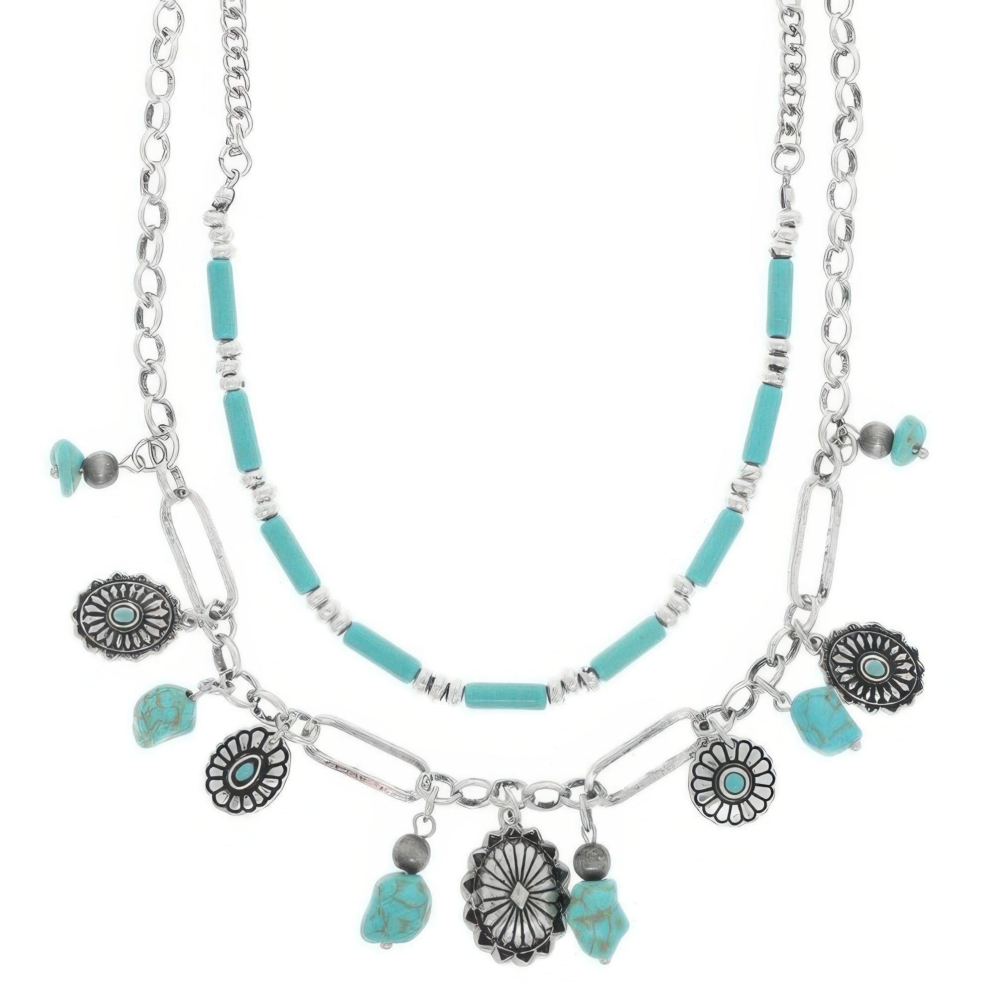 vintage western turquoise necklace set with engraved silver details