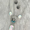 Western Gemstone Cowboy Hat Lariat Necklace Set
