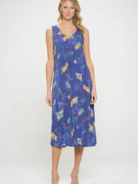 BNS Print Long Tank Dress featuring a vibrant marine-themed design and comfortable sleeveless fit.