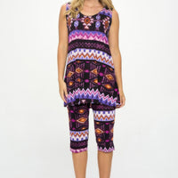 Bns Tank Capri Pants Set featuring a colorful sleeveless top and patterned capri bottoms, perfect for casual wear.