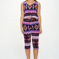 Bns Tank Capri Pants Set featuring a colorful patterned sleeveless top and capri bottoms for a stylish everyday look.