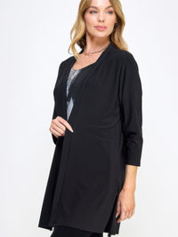 Hit Duster Jacket in black, featuring a relaxed open front and lightweight stretch fabric for stylish layering.