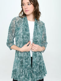 Plus Size Mrs Princess Jacket styled with a white top and featured in a leafy print design.