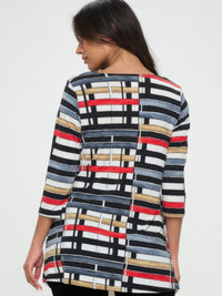 Hit Round Neck Tunic With Pocket, featuring a stylish multicolor geometric pattern and side seam pockets.