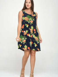 Plus Size BNS Print Missy Tank Dress featuring bold fruit prints and a sleeveless design for a comfortable fit.