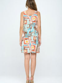 BNS Print Missy Tank Dress in a colorful abstract pattern, showcasing a sleeveless design and flattering fit.