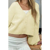 Drop Shoulder Solid Knit V Neck Button Sweater