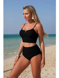 The Portofino Pleated Bikini – high waisted pleated strap bikini set, view 2