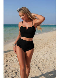 The Portofino Pleated Bikini – high waisted pleated strap bikini set, view 3