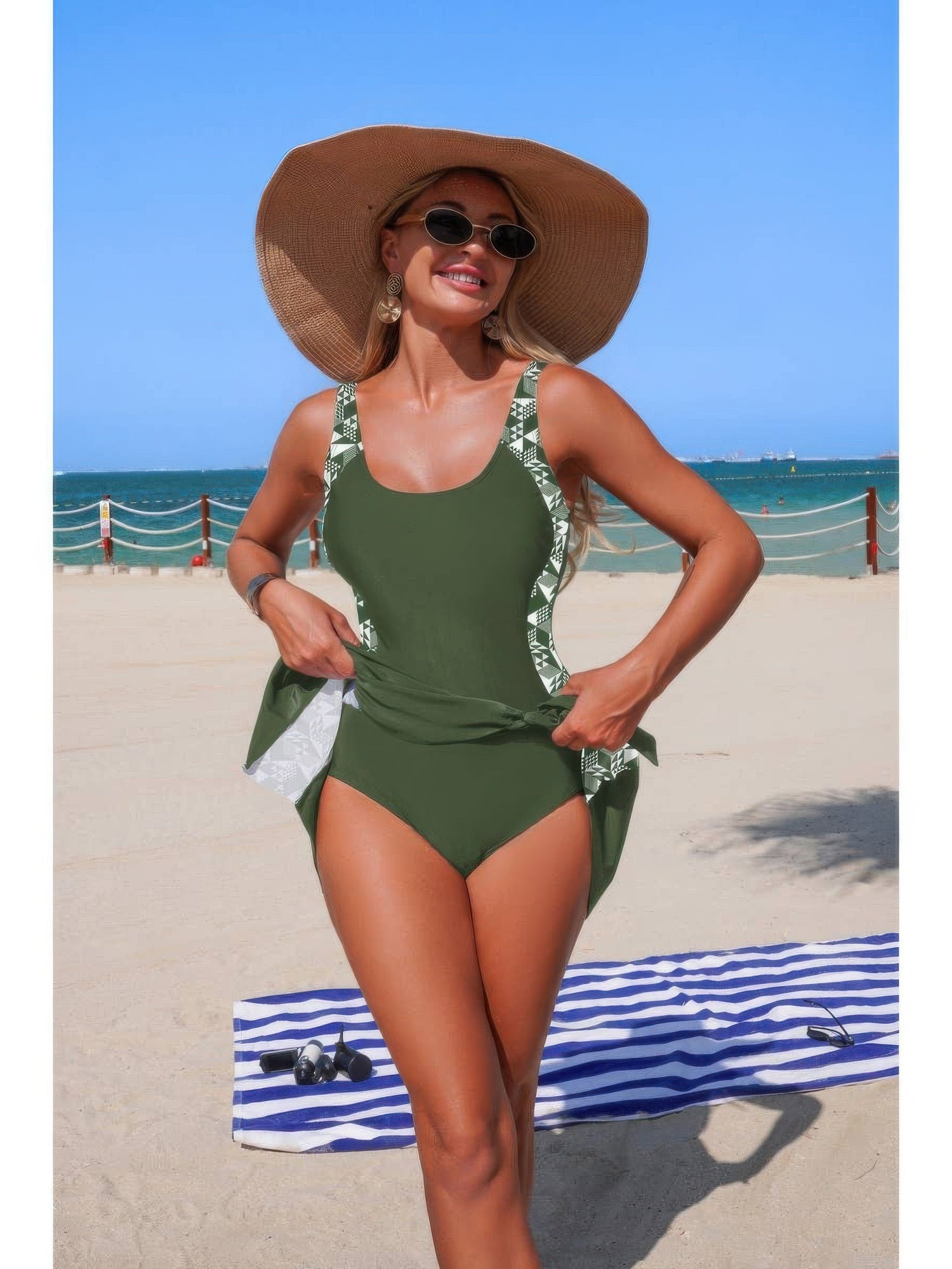 The Biarritz Patchwork One-Piece – patchwork tie-up one-piece swimsuit with paneled design