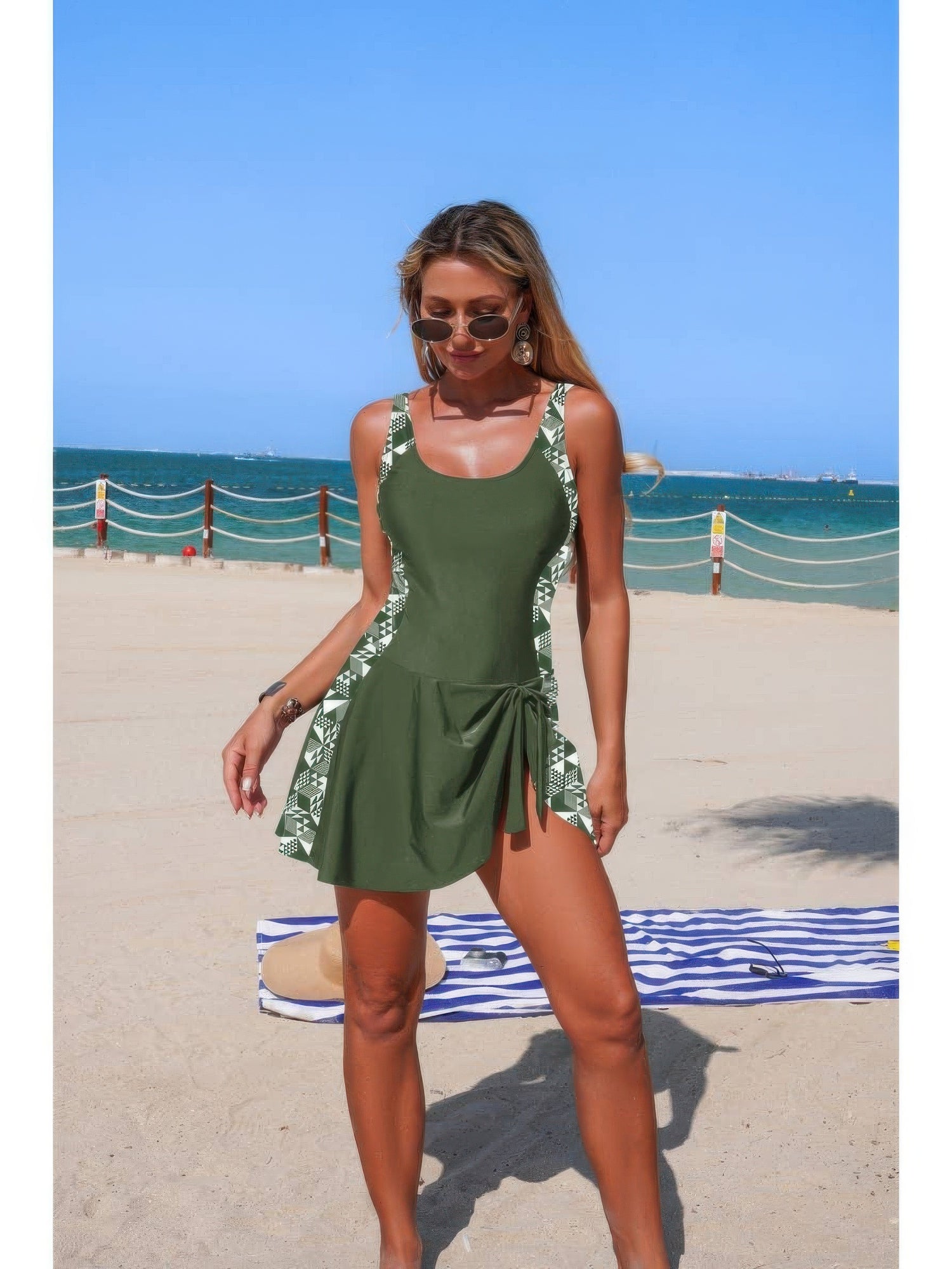 The Biarritz Patchwork One-Piece – patchwork tie-up one-piece swimsuit, view 3