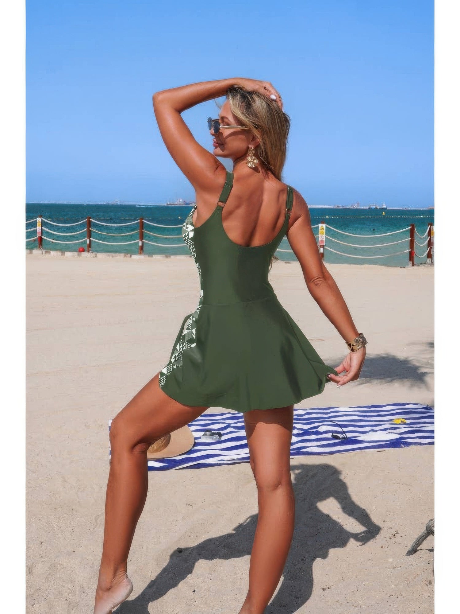 The Biarritz Patchwork One-Piece – patchwork tie-up one-piece swimsuit, view 4