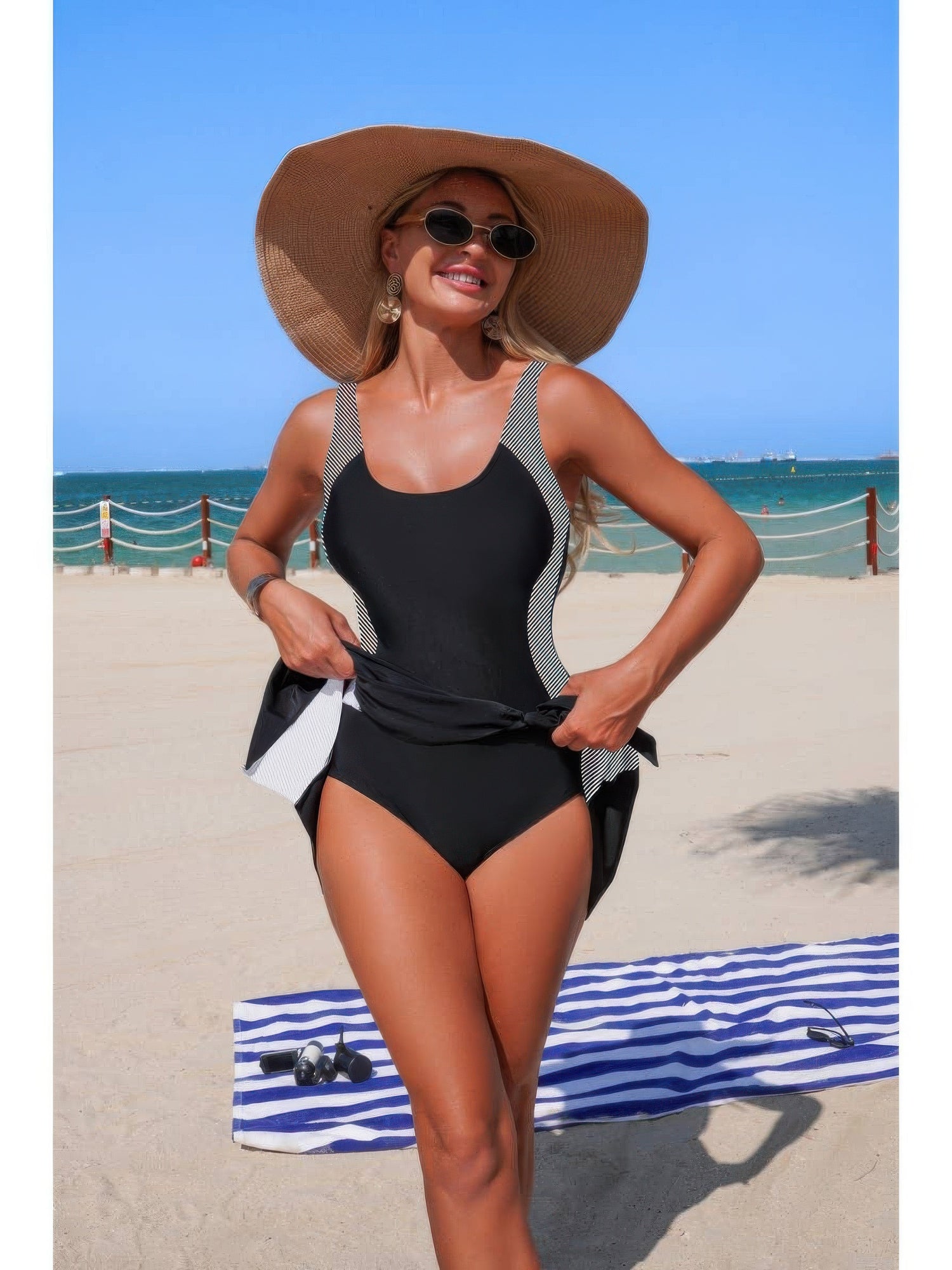 The Biarritz Patchwork One-Piece – patchwork tie-up one-piece swimsuit, view 5
