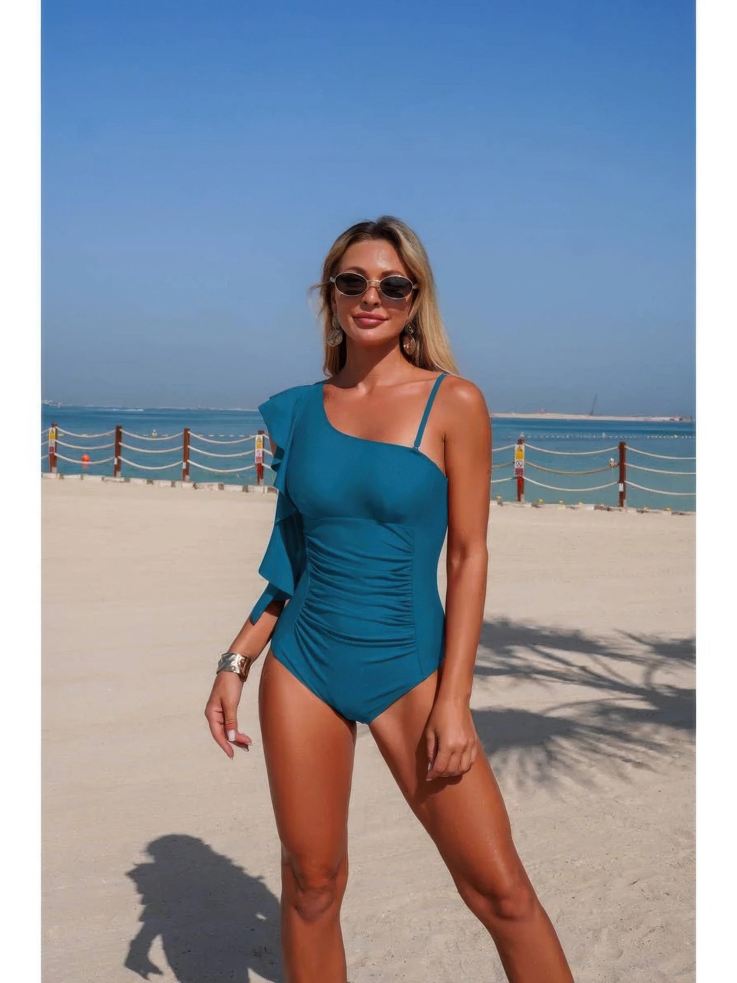 The Cannes Ruffle One-Piece – asymmetric shoulder ruffle swimsuit, view 3