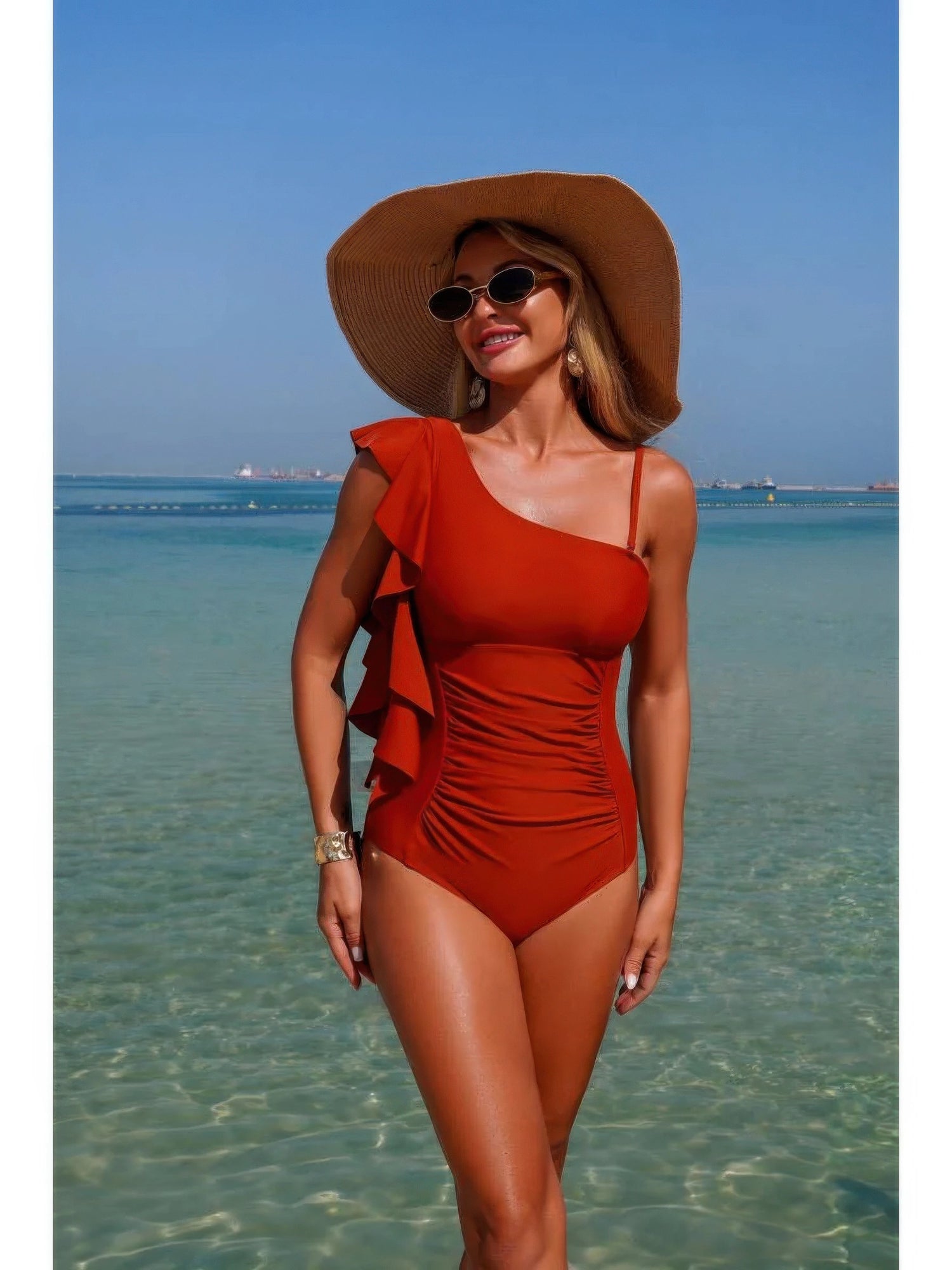The Cannes Ruffle One-Piece – asymmetric shoulder ruffle swimsuit, view 6