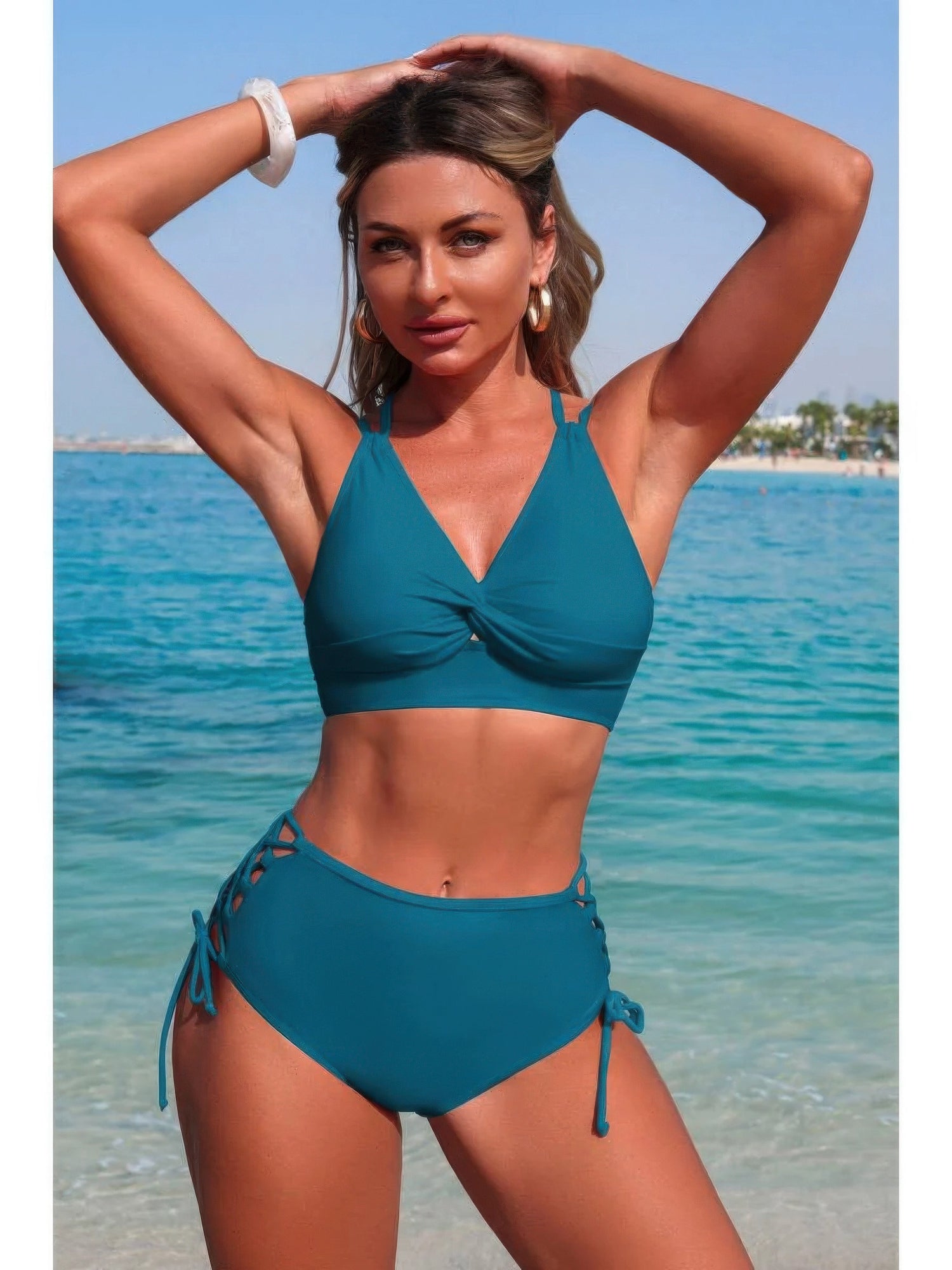 The Ibiza Cross-Side Bikini – V-neck cross-side high waisted bikini, view 2