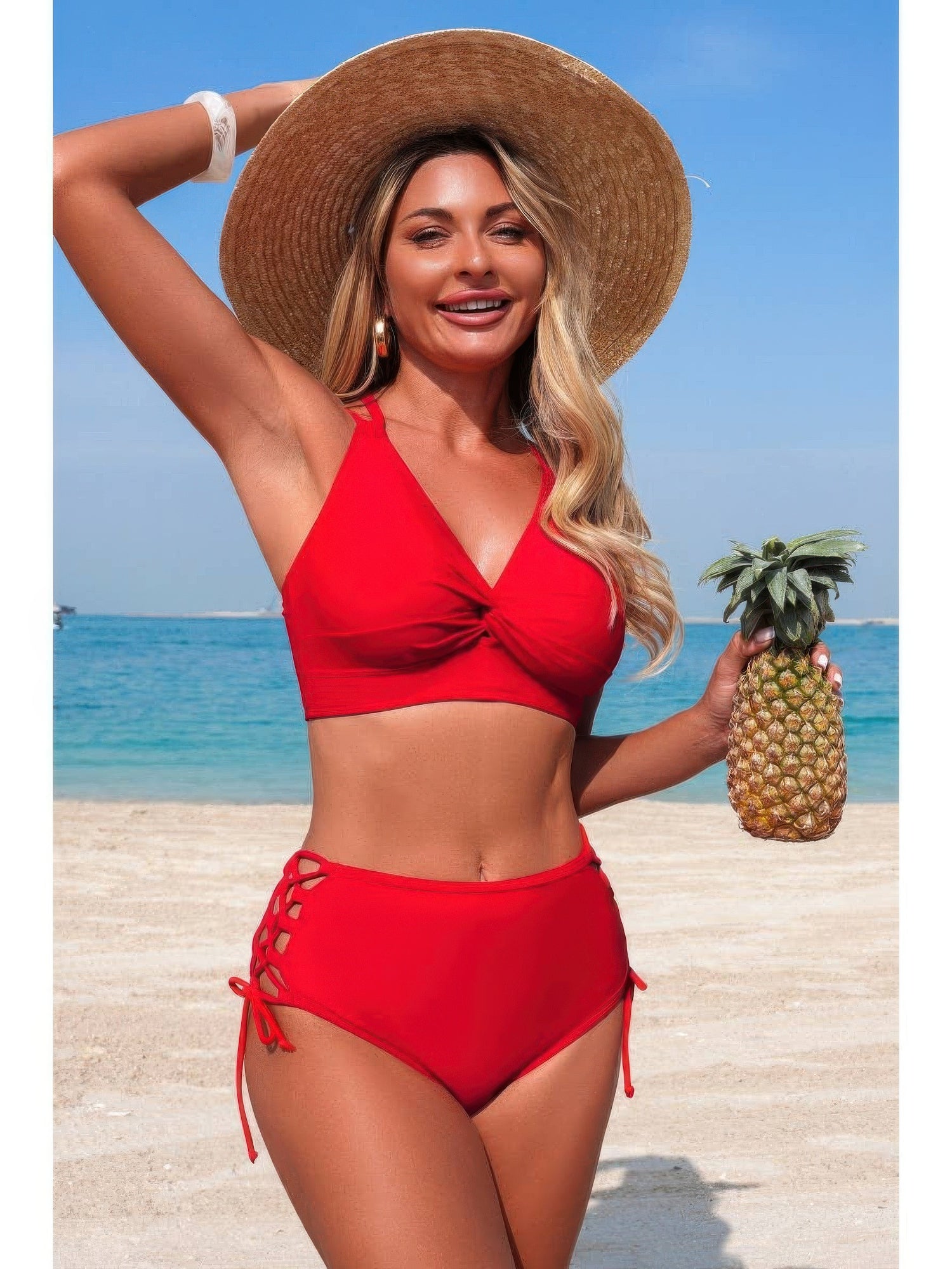 The Ibiza Cross-Side Bikini – V-neck cross-side high waisted bikini, view 4