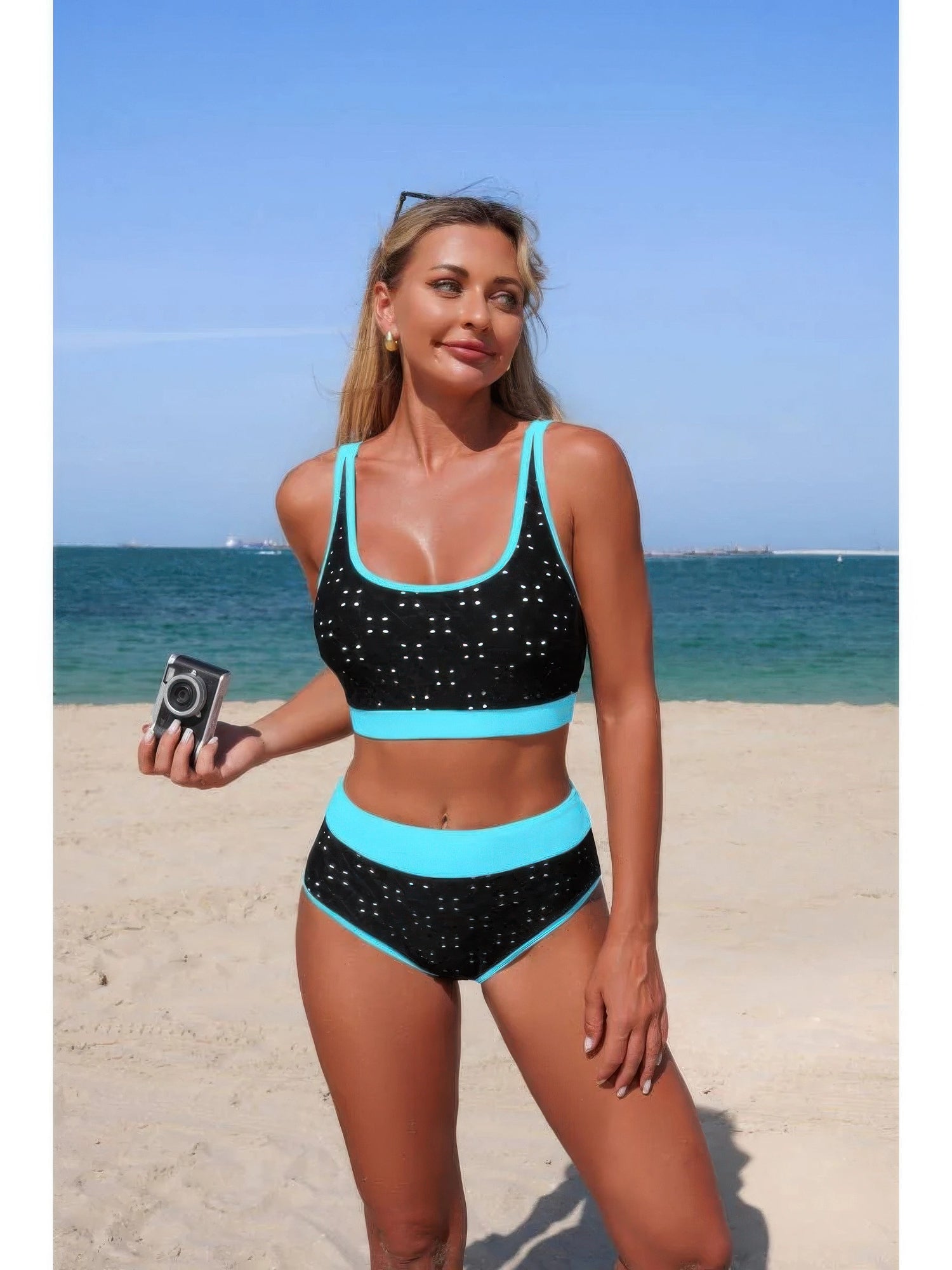 The Bondi Push-Up Bikini – push-up triangle bikini top with high waisted banded bottoms