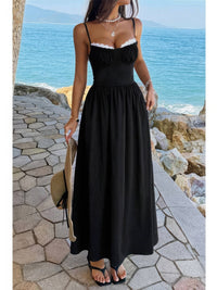The Noelle Lace Slip Maxi – black contrast lace spaghetti strap maxi dress, view 2