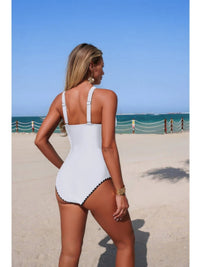 The Amalfi Trim One-Piece – V-neck serrated trim one-piece swimsuit, view 4