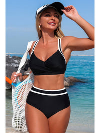 The Coronado Cross Bikini – high waisted two-piece bikini with cross-front top and contrast bottoms