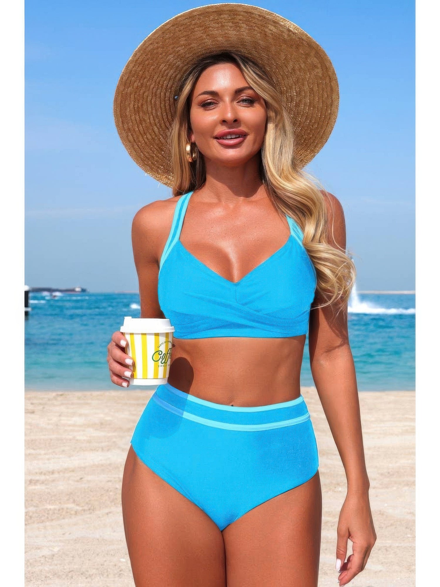 The Coronado Cross Bikini – high waisted cross-front contrast bikini, view 4