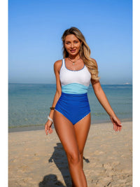 The Santorini Color Block One-Piece – U-neck color block swimsuit, view 4