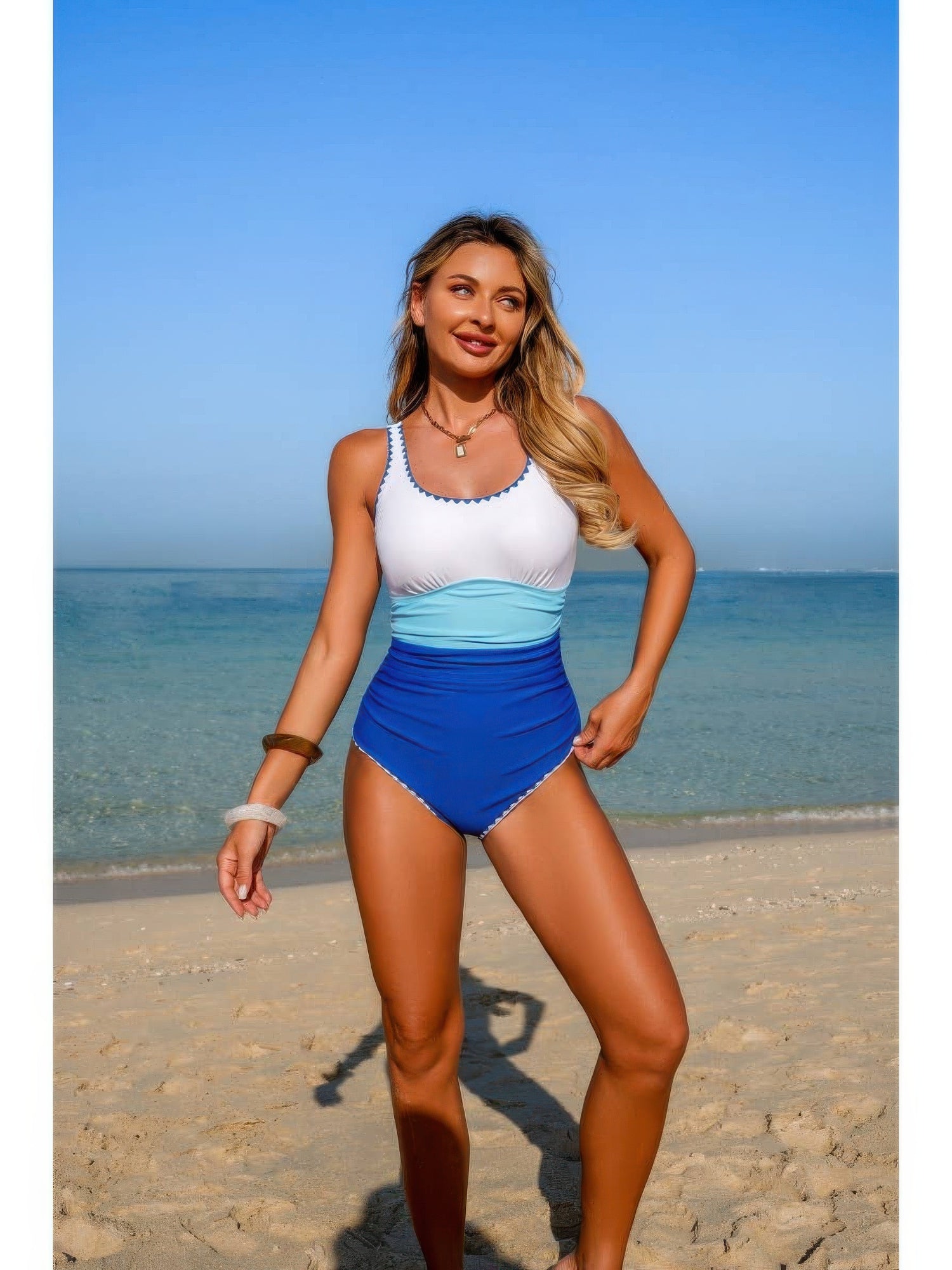 The Santorini Color Block One-Piece – U-neck color block swimsuit, view 5